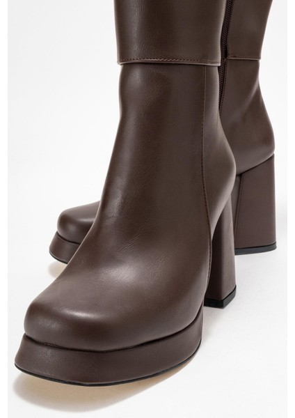 Kadın Platform Taban Çizme Kahve Cilt modelleri