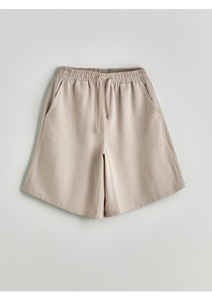 Yeni Sezon Beli Lastikli Keten Karışımlı Kadın Şort indirimleri