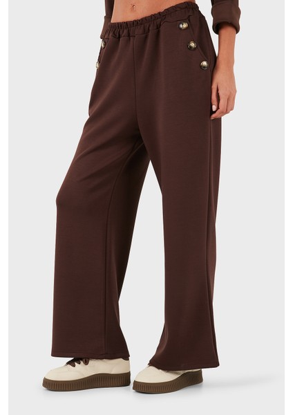 Via Dante Regular Fit Lastikli Bel Geniş Paça Düğme Detaylı Pantolon Bayan Pantolon 6888573