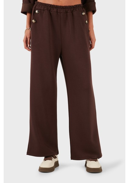 Via Dante Regular Fit Lastikli Bel Geniş Paça Düğme Detaylı Pantolon Bayan Pantolon 6888573 fırsatları