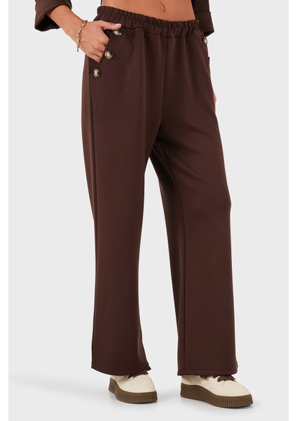 Via Dante Regular Fit Lastikli Bel Geniş Paça Düğme Detaylı Pantolon Bayan Pantolon 6888573 indirimleri