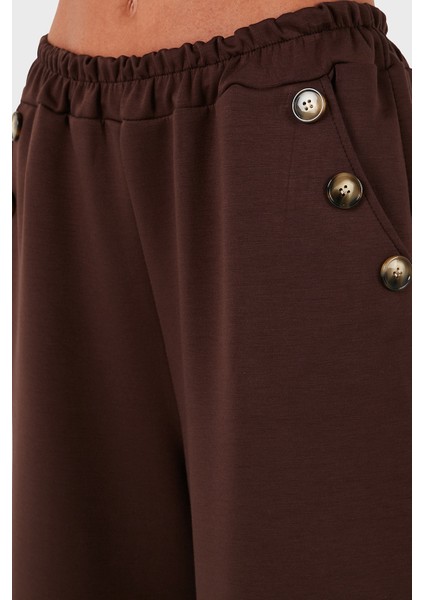 Via Dante Regular Fit Lastikli Bel Geniş Paça Düğme Detaylı Pantolon Bayan Pantolon 6888573