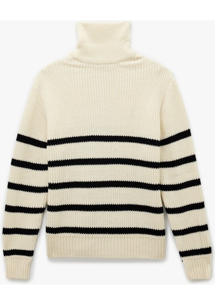 Yarım Fermuarlı Çizgili Kışlık Triko Kazak fiyatları