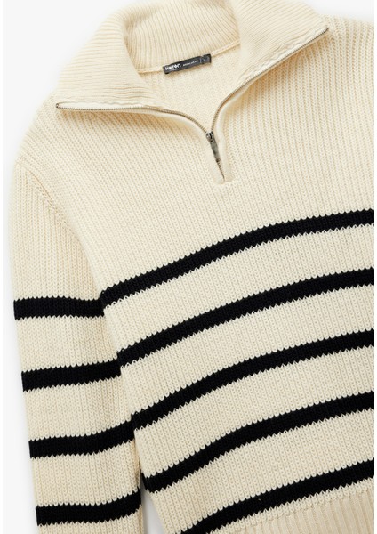 Yarım Fermuarlı Çizgili Kışlık Triko Kazak modelleri