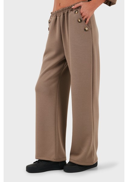Via Dante Regular Fit Lastikli Bel Geniş Paça Düğme Detaylı Pantolon Bayan Pantolon 6888573