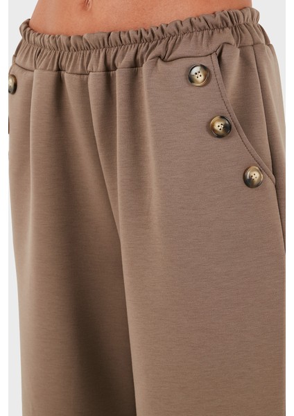 Via Dante Regular Fit Lastikli Bel Geniş Paça Düğme Detaylı Pantolon Bayan Pantolon 6888573