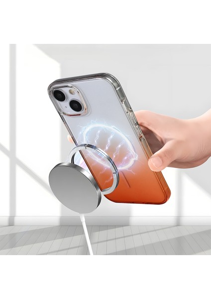 Apple iPhone 13 Uyumlu M-Safe Şarj Özellikli Septik Silikon Kapak Turuncu fırsatları