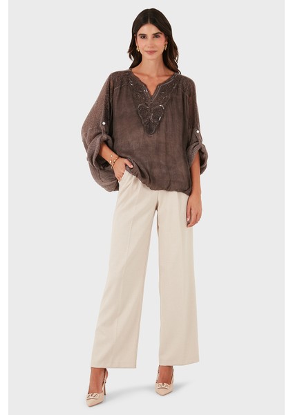Via Dante Oversize V Yaka Pul Dantel Detaylı Bluz Bayan Bluz 690822 fiyatları