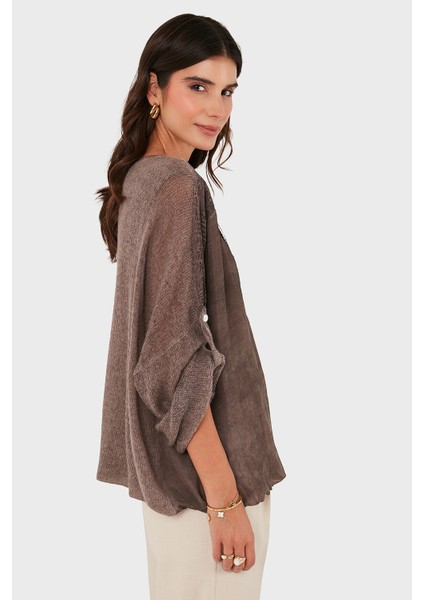 Via Dante Oversize V Yaka Pul Dantel Detaylı Bluz Bayan Bluz 690822