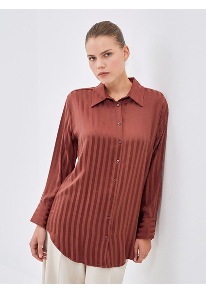 Yeni Sezon Çizgili Saten Kadın Gömlek Tunik