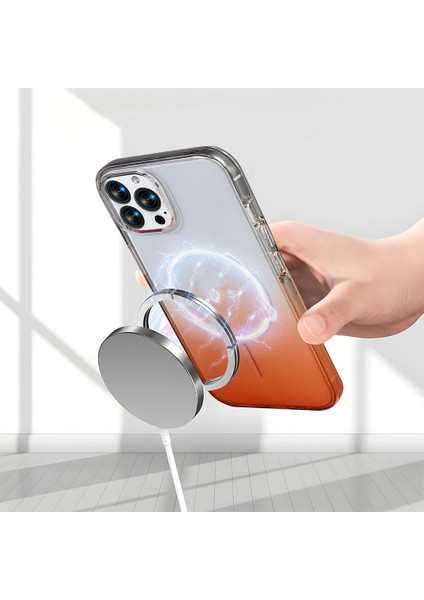 Apple iPhone 16 Pro Uyumlu M-Safe Şarj Özellikli Septik Silikon Kapak Turuncu modelleri