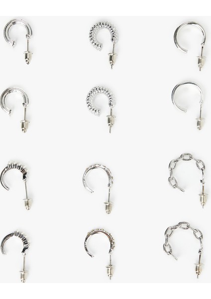 Taş ve Inci Detaylı 6'lı Halka Küpe Seti