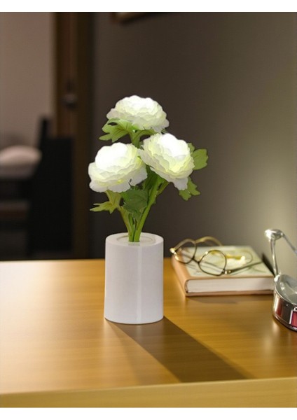 Zenginliğin ve Onurun Işıltısı Beyaz Şakayık Dekoratif Lamba