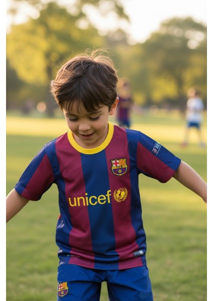 Messi Barcelona Çoraplı Bordo Mavi Çocuk Nostalji Halı Saha Forma