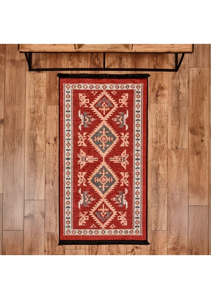 Soft Uşak Eşme Desenli Halı - Kırmızı - 80X150 cm fiyatları