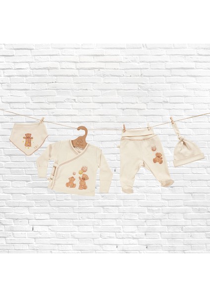 Tinylamb Fluffy Bear Organik Pamuk Penye Yeni Doğan Mini Set Patikli Pijama ve Uzun Kollu Kruvaze - 4 Parça modelleri