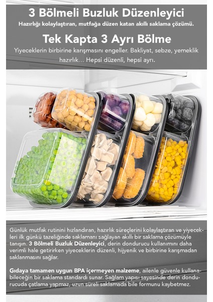5'li Dikdörtgen 3 Bölmeli Saklama Kabı - Mikrodalga Uyumlu Organizer Derin Dondurucu Erzak Kabı modelleri