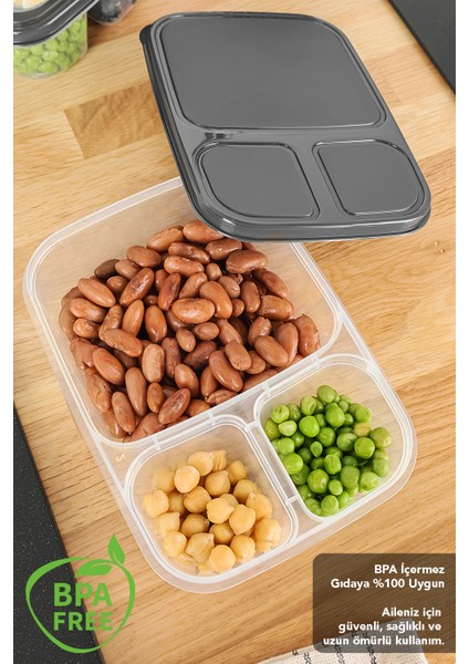 5'li Dikdörtgen 3 Bölmeli Saklama Kabı - Mikrodalga Uyumlu Organizer Derin Dondurucu Erzak Kabı fırsatları