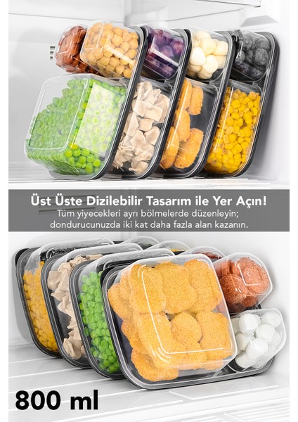 5'li Dikdörtgen 3 Bölmeli Saklama Kabı - Mikrodalga Uyumlu Organizer Derin Dondurucu Erzak Kabı indirimleri