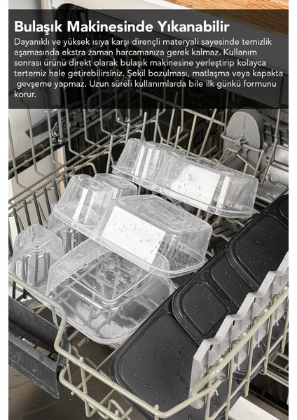 5'li Dikdörtgen 3 Bölmeli Saklama Kabı - Mikrodalga Uyumlu Organizer Derin Dondurucu Erzak Kabı