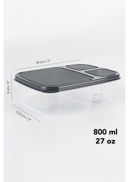 5'li Dikdörtgen 3 Bölmeli Saklama Kabı - Mikrodalga Uyumlu Organizer Derin Dondurucu Erzak Kabı