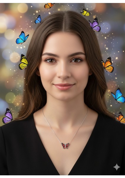 Zirkon Taşlı; Kelebek Model, Zarif 925 Ayar Gümüş Kolye fiyatları