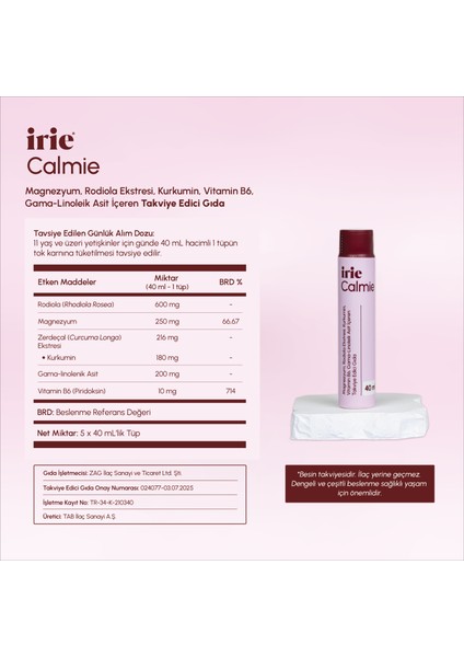 Calmie Magnezyum, Rodiola, Ekstresi, Kurkumin, Vit B6, Gla Içeren Takviye Edici Gıda (40ML x 5) fiyatları