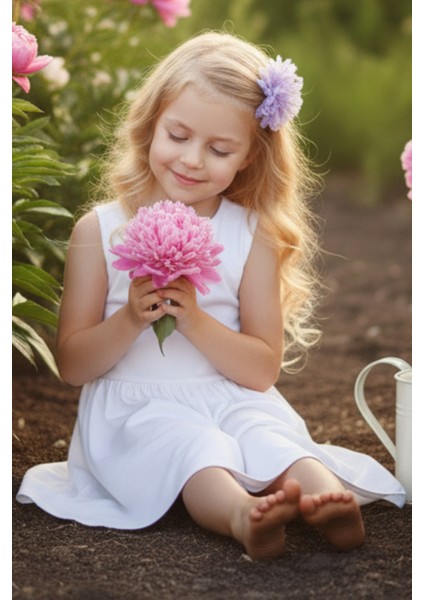 0001 - Kız Çocuk Krem Elbise Lila Toka Takım fiyatları