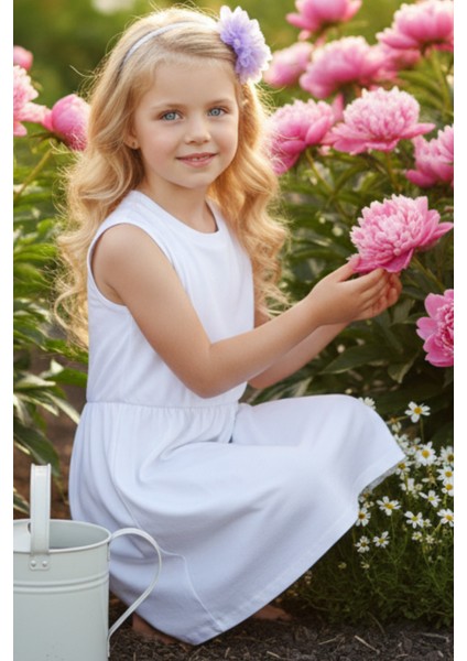 0001 - Kız Çocuk Krem Elbise Lila Toka Takım modelleri