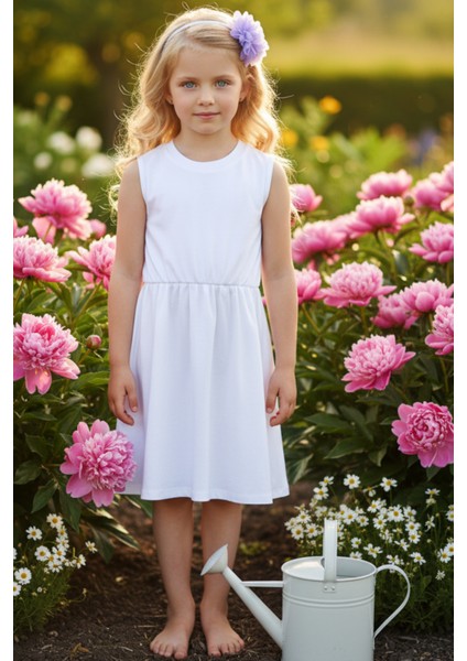 0001 - Kız Çocuk Krem Elbise Lila Toka Takım indirimleri