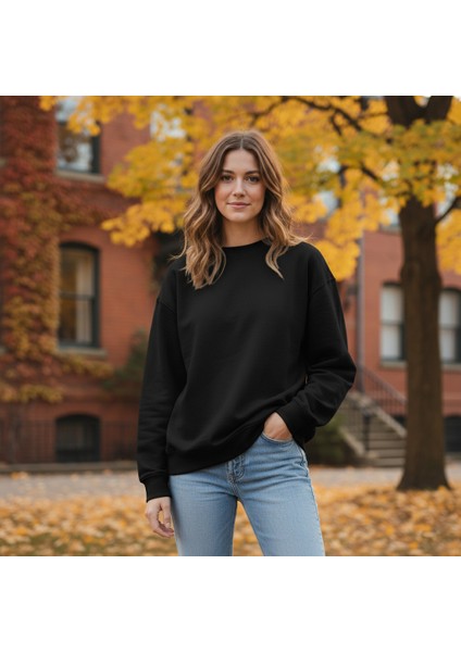 Kadın %100 Pamuk Regular Fit Basic Sweatshirt | Siyah & Bej fiyatları
