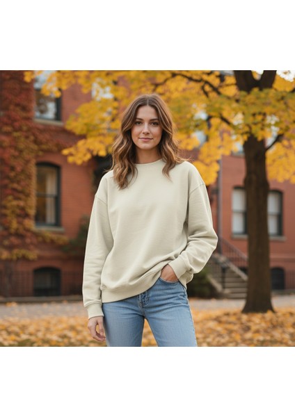 Kadın %100 Pamuk Regular Fit Basic Sweatshirt | Siyah & Bej modelleri