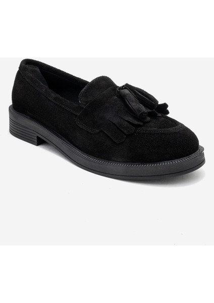 Milina Siyah Süet Püsküllü Hakiki Deri Kadın Loafer Ayakkabı fiyatları