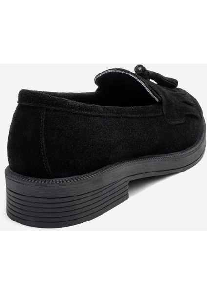 Milina Siyah Süet Püsküllü Hakiki Deri Kadın Loafer Ayakkabı fırsatları