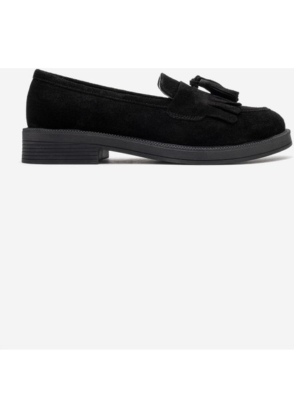 Milina Siyah Süet Püsküllü Hakiki Deri Kadın Loafer Ayakkabı indirimleri