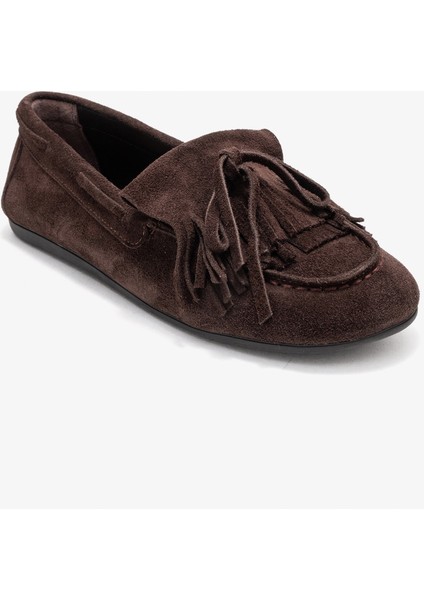 Axelı Kahverengi Süet Hakiki Deri Fiyonklu Saçaklı Kadın Loafer Ayakkabı fiyatları