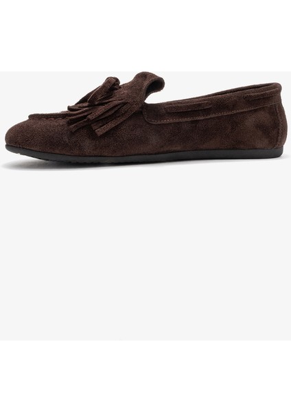 Axelı Kahverengi Süet Hakiki Deri Fiyonklu Saçaklı Kadın Loafer Ayakkabı modelleri