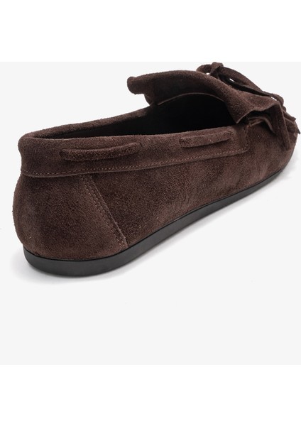 Axelı Kahverengi Süet Hakiki Deri Fiyonklu Saçaklı Kadın Loafer Ayakkabı fırsatları