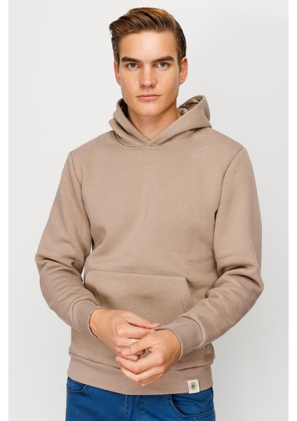 Erkek Camel Kapşonlu Sweatshirt