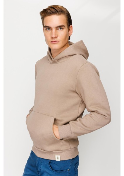 Erkek Camel Kapşonlu Sweatshirt