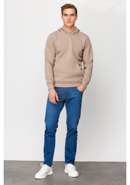 Erkek Camel Kapşonlu Sweatshirt