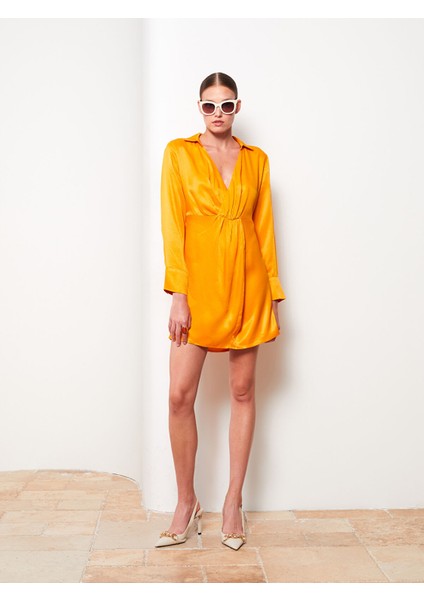 Yeni Sezon Gömlek Yaka Düz Uzun Kollu Saten Elbise indirimleri