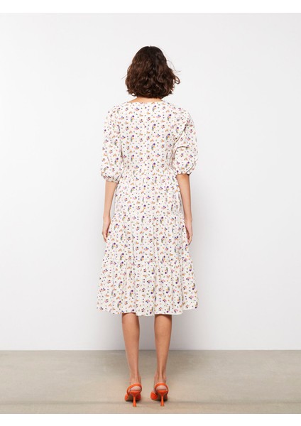 Yeni Sezon V Yaka Çiçekli Balon Kollu Kadın Elbise indirimleri