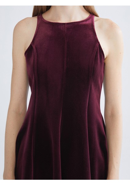 Yeni Sezon Halter Yaka A Kesim Kadife Mini Elbise modelleri