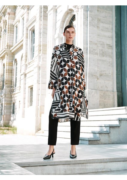 Yeni Sezon Desenli Oversize Kadın Gömlek Tunik