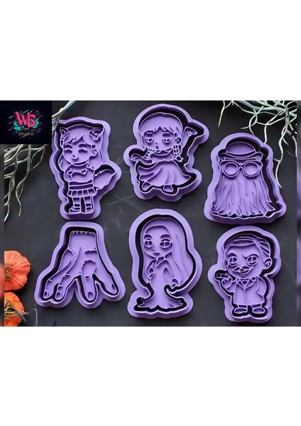 6'lı Wednesday Addams Kurabiye Kalıbı ve Şeker Hamuru Şekillendirici Set
