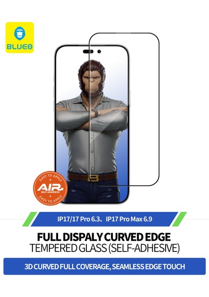 3D Hd Self-Adhesive Narrow Border Curved Edge iPhone 17 / 17 Pro Uyumlu Aparatlı Ekran Koruyucu