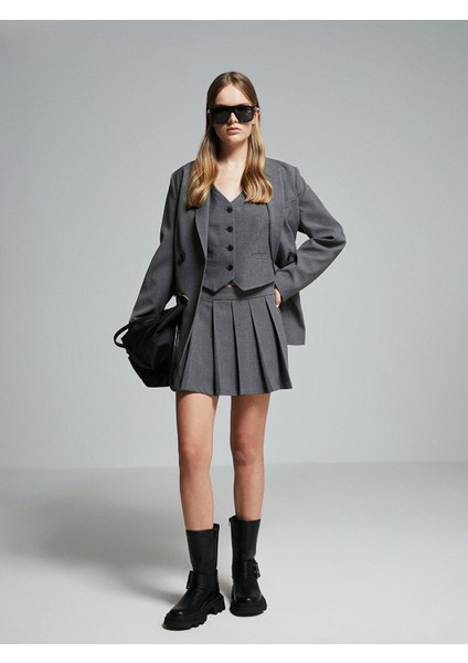 Yeni Sezon Beli Fermuarlı Pileli Kadın Şort Etek