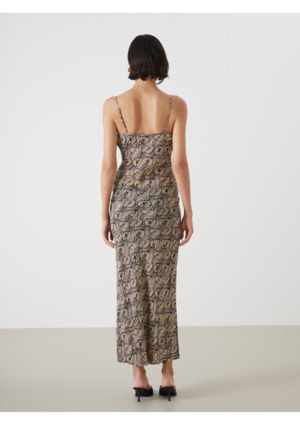 Yeni Sezon Kalp Yaka Yılan Derisi Desenli Askılı Elbise fırsatları