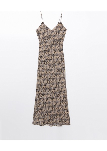 Yeni Sezon Kalp Yaka Yılan Derisi Desenli Askılı Elbise indirimleri